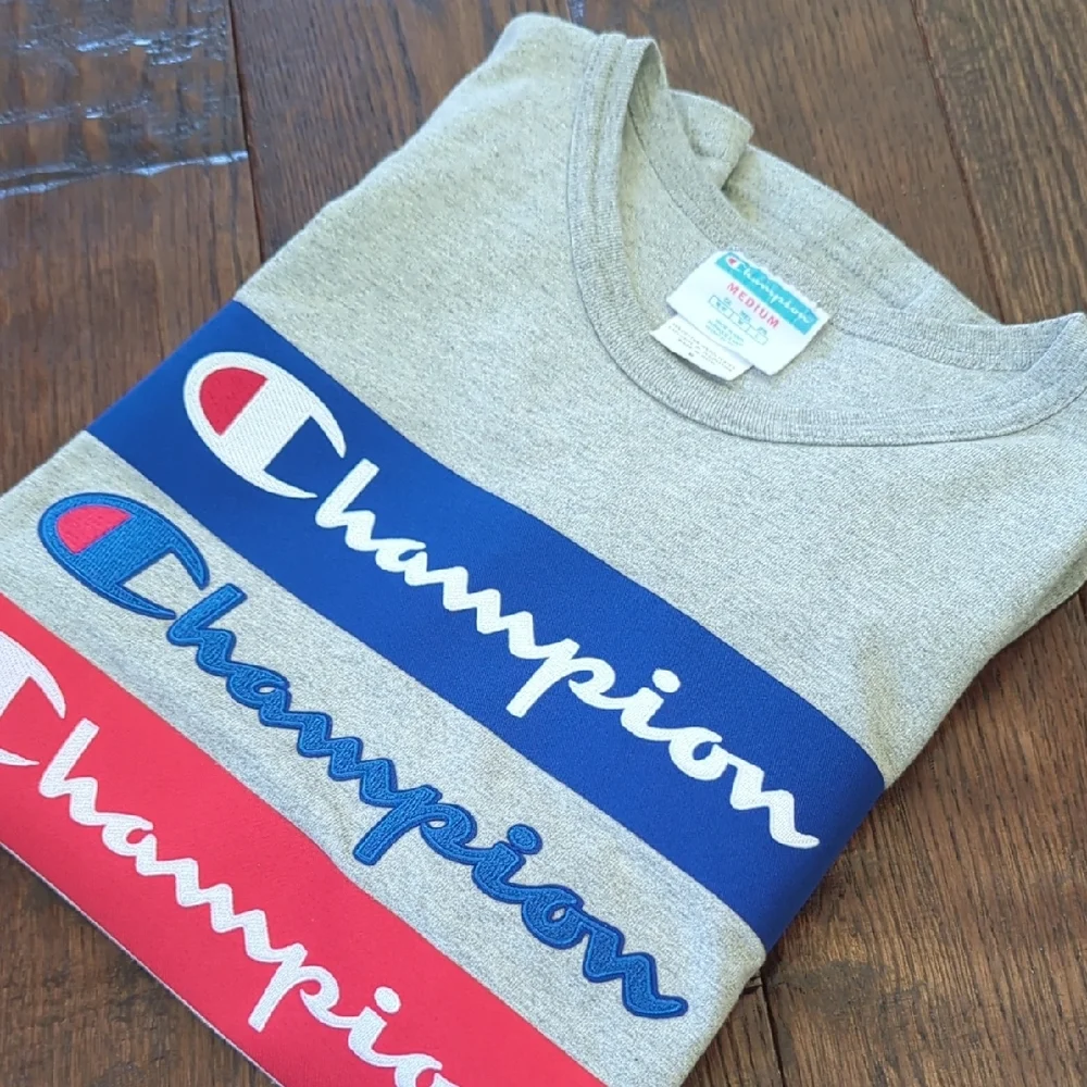 CHAMPION I Red, White & Blue Striped Embroidered Logo Short Sleeve T-Shirt, M - Picture 3 of 10